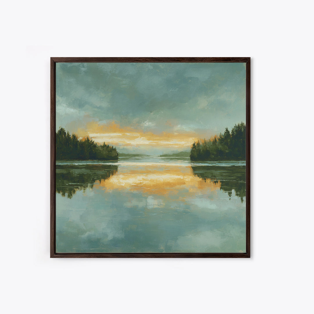 Calming Lake Reflection Framed Canvas Print, Above Bed Art, Textured Wall Art, Bedroom Decor, Fine Art, Serenity, Western Decor, ABA-1x1-11