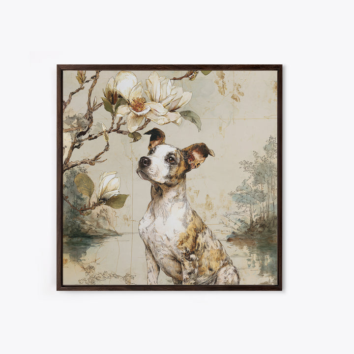 Delicate Magnolia Branch on Cream Background Framed Canvas Print, Above Bed Art, Living Room Decor, Bedroom Decor, Serenity, ABA-1x1-16