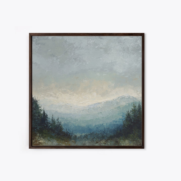Soft Alpine Horizon Framed Canvas Print, Above Bed Art, Boho Decor, Bedroom Decor, Fine Art, Serenity, Statement Artwork, ABA-1x1-24