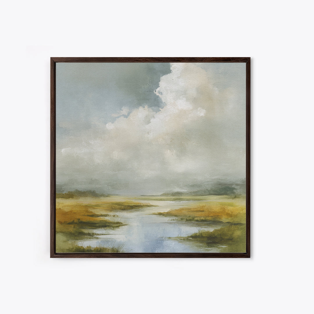 Tranquil Cloudscape with Blush Undertones Framed Canvas Print, Above Bed Art, Modern Decor, Bedroom Decor, Fine Art, Serenity, ABA-1x1-29