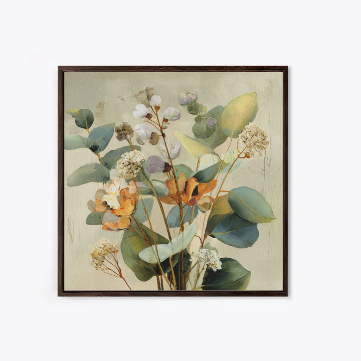 Soft Eucalyptus Branches Arranged Symmetrically Canvas Print, Above Bed Art, Living Room Wall Art, Bedroom Decor, Serenity, ABA-1x1-30