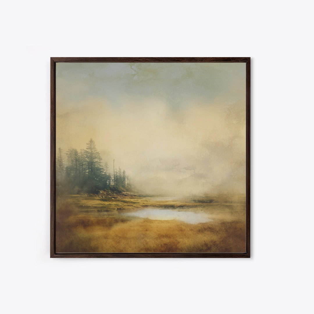 Quiet Forest Ridge Softened by Fog Framed Canvas Print, Above Bed Art, Bedroom Wall Art, Bedroom Decor, Fine Art, Serenity, ABA-1x1-38
