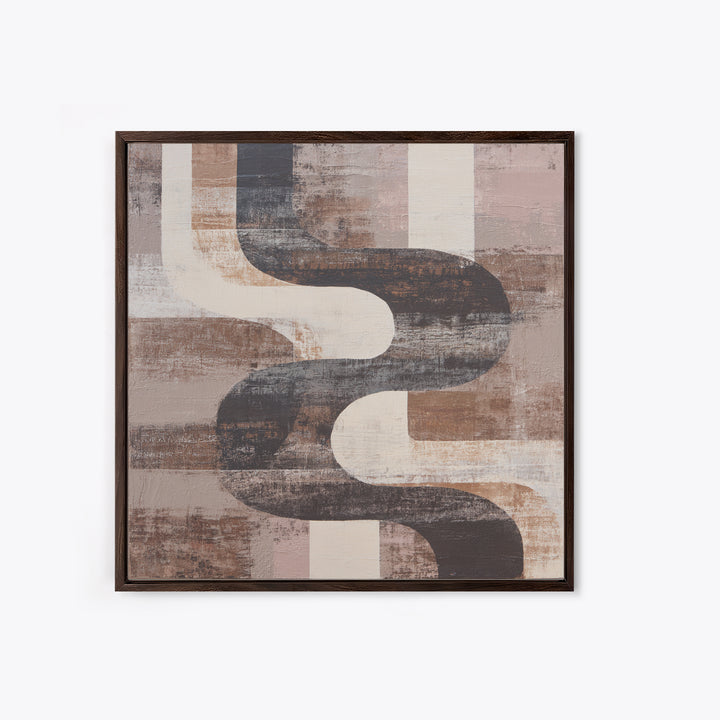 Warm Taupe Abstract Waves Framed Canvas Print, Above Bed Art, Horizontal Wall Art, Bedroom Decor, Abstract Art, Serenity, ABA-1x1-39