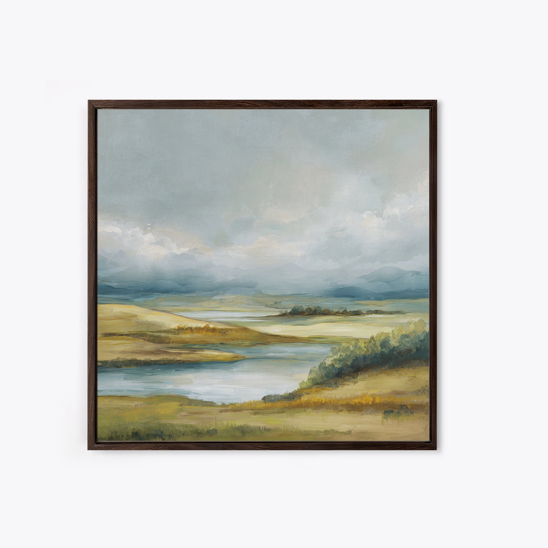 Soft Romantic Landscape Framed Canvas Print, Above Bed Art, Home Decor, Bedroom Decor, Oil Painting, Serenity, Contemporary Art, ABA-1x1-41