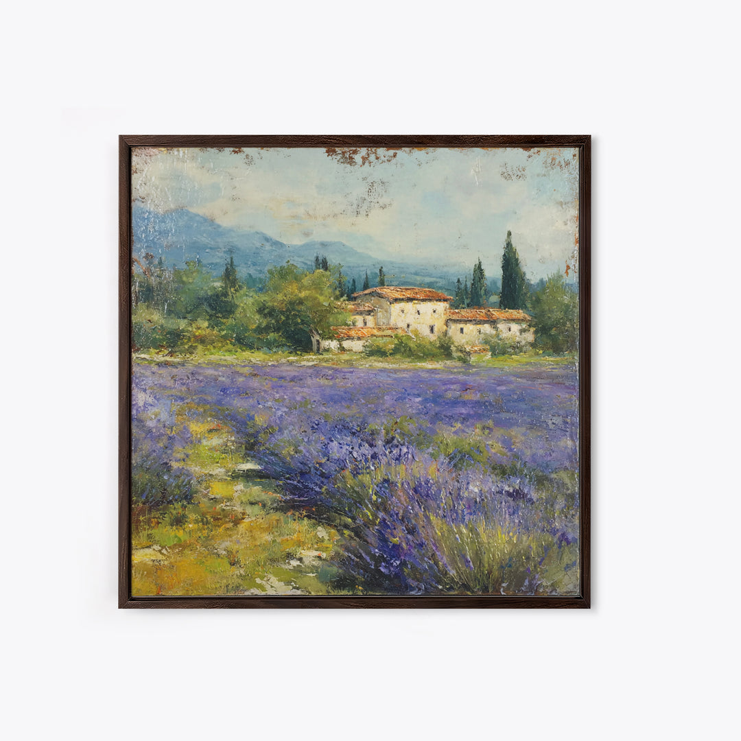 Oversized Lavender Field Framed Canvas Print, Above Bed Art, Dopamine Decor, Bedroom Decor, Oil Painting, Serenity, ABA-1x1-43