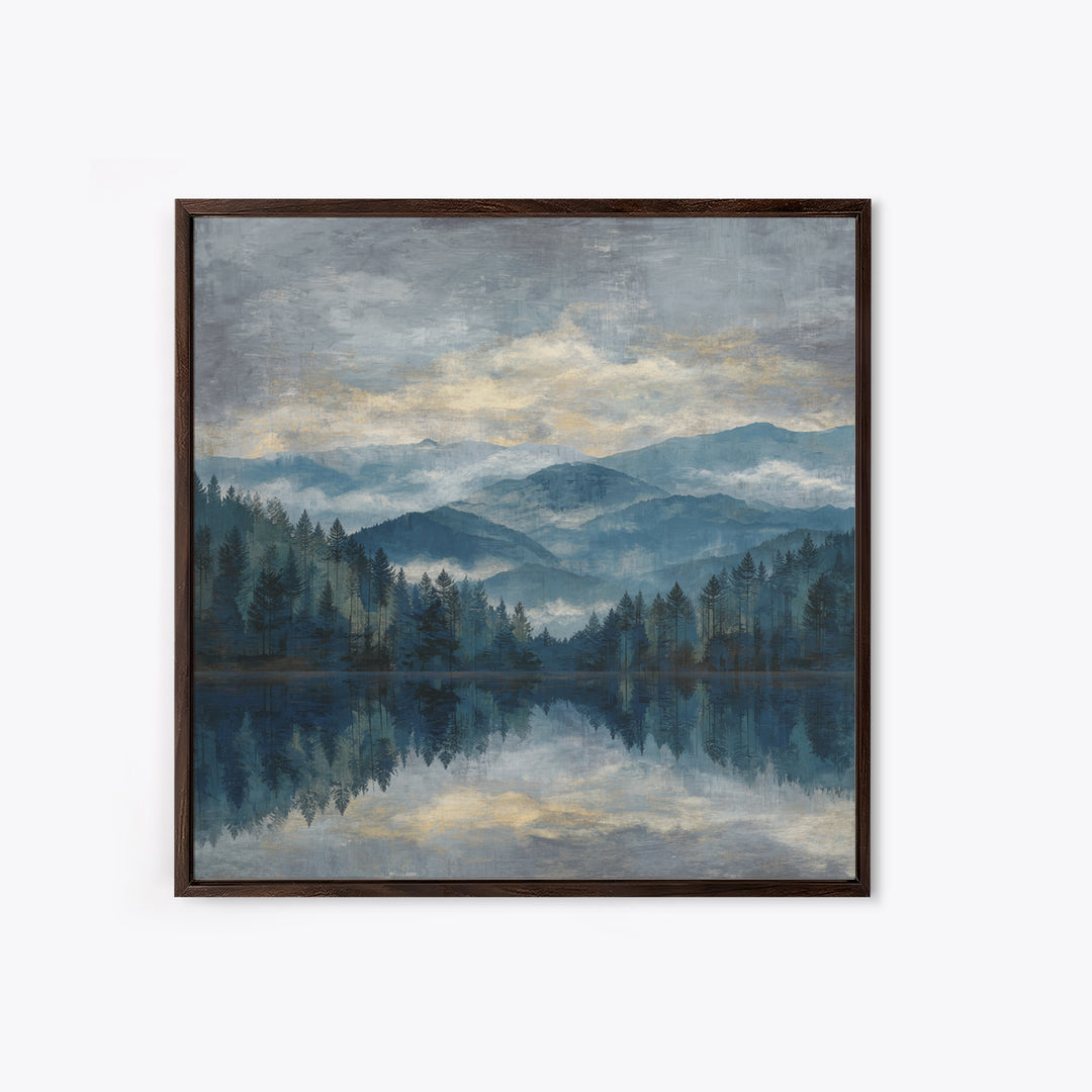 Soft Alpine Horizon Framed Canvas Print, Above Bed Art, Digital Prints, Bedroom Decor, Oil Painting, Serenity, Printable Art, ABA-1x1-48