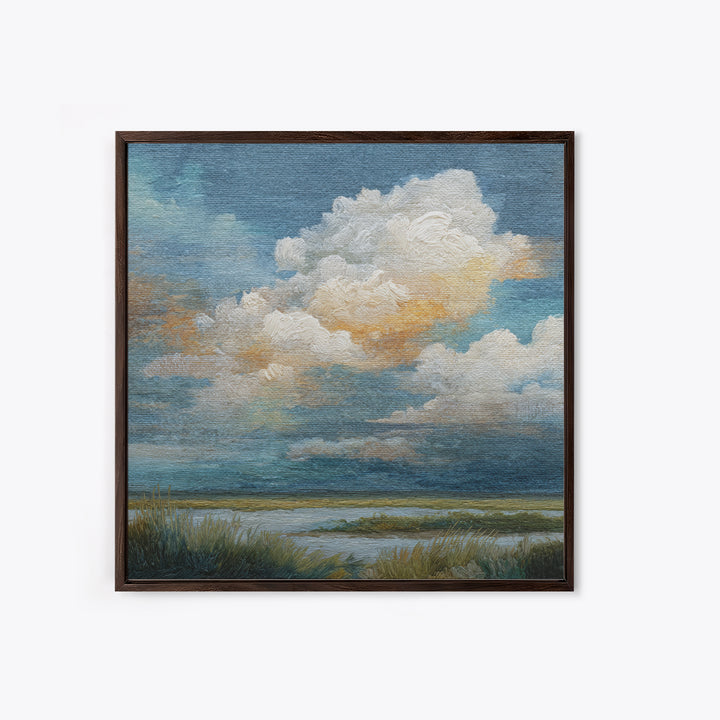 Tranquil Cloudscape with Blush Undertones Canvas Print, Above Bed Art, 3 Piece Wall Art, Bedroom Decor, Fine Art, Serenity, ABA-1x1-5