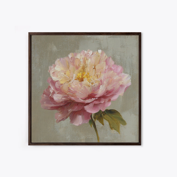 Romantic Oversized Peony Bloom on Warm Linen Canvas Print, Above Bed Art, Western Decor, Bedroom Decor, Abstract Art, Serenity, ABA-1x1-50