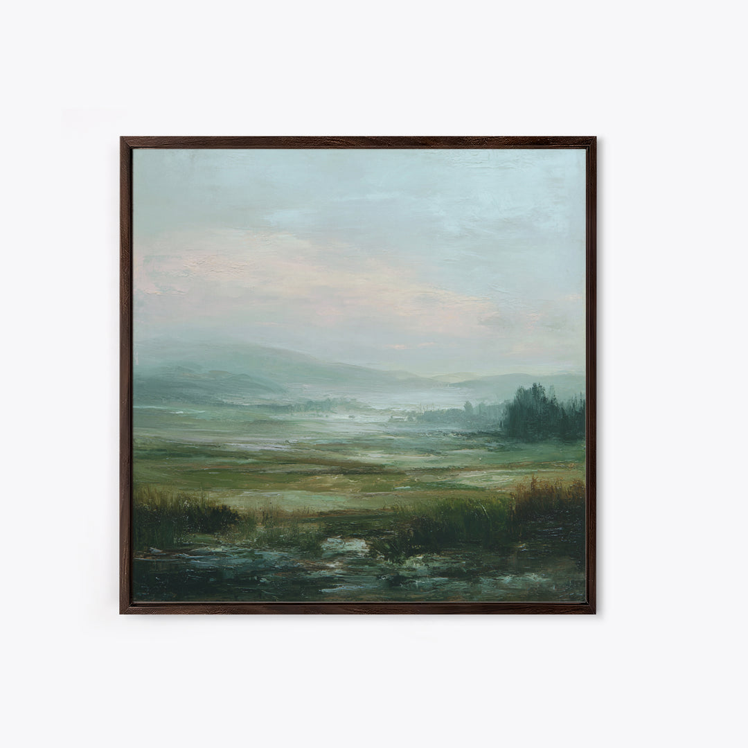 Soft Romantic Landscape Framed Canvas Print, Above Bed Art, Home Decor, Bedroom Decor, Oil Painting, Serenity, Contemporary Art, ABA-1x1-65