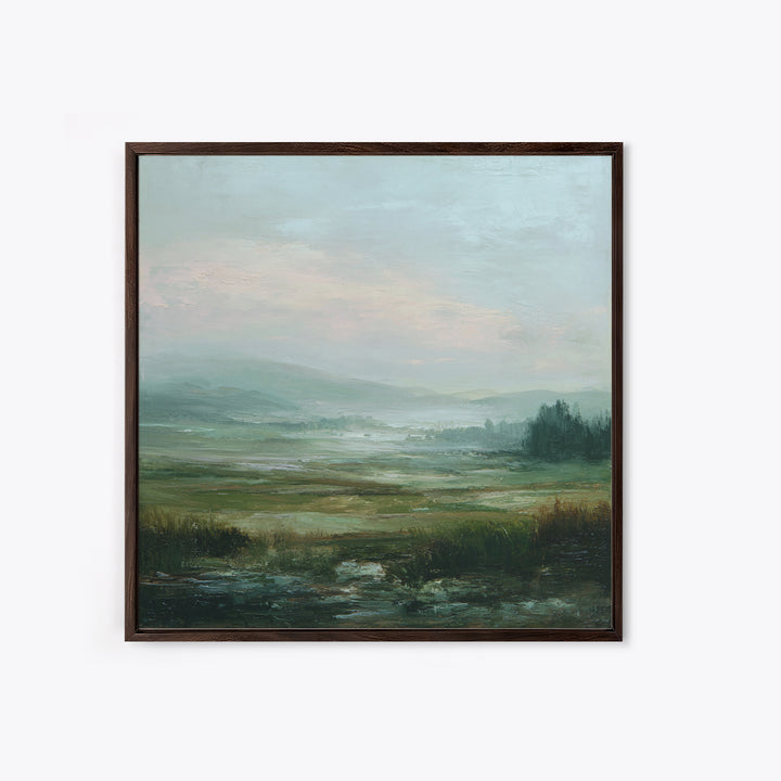 Soft Romantic Landscape Framed Canvas Print, Above Bed Art, Home Decor, Bedroom Decor, Oil Painting, Serenity, Contemporary Art, ABA-1x1-65