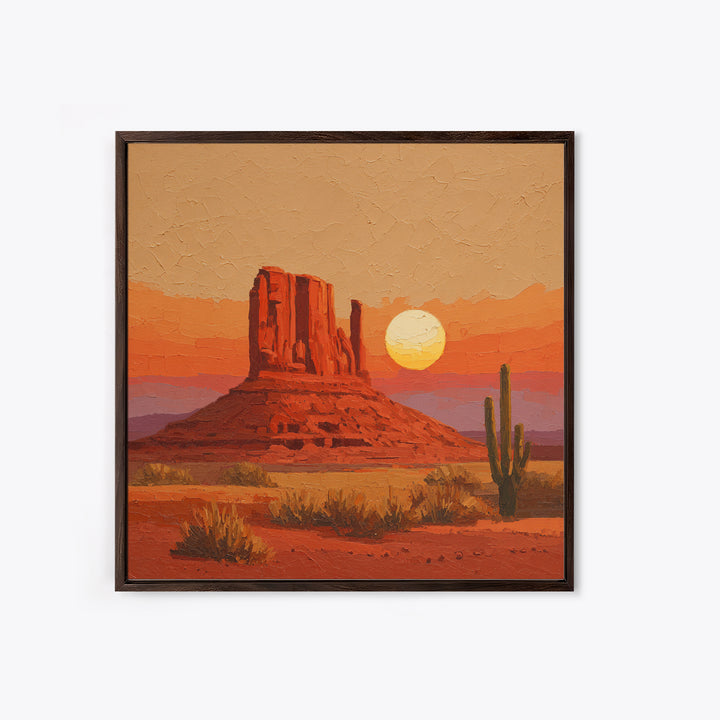 Dreamy Desert Sunset Framed Canvas Print, Above Bed Art, Bedroom Decor, Oil Painting, Serenity, Boho Decor, Western Decor, ABA-1x1-7