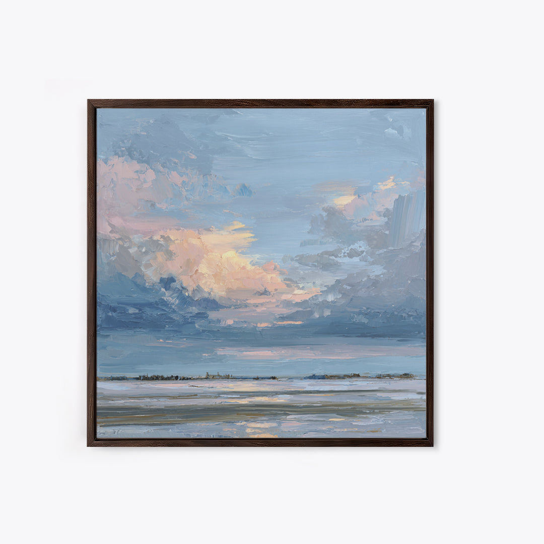 Tranquil Cloudscape with Blush Undertones Canvas Print, Above Bed Art, Room Decor, Bedroom Decor, Fine Art, Serenity, ABA-1x1-77