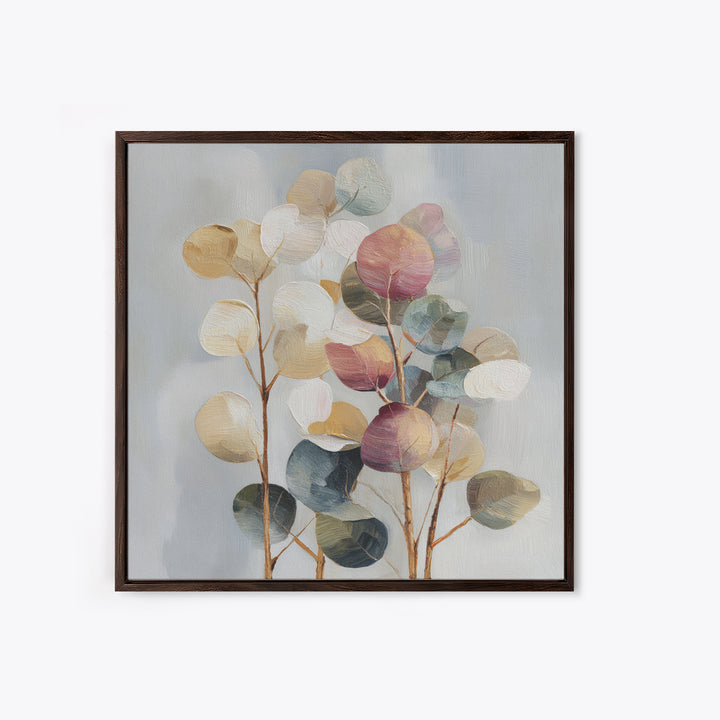Soft Eucalyptus Branches Arranged Symmetrically Framed Canvas Print, Above Bed Art, Home Decor, Bedroom Decor, Serenity, ABA-1x1-78