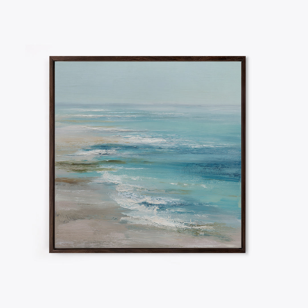 Serene Ocean Tide Seen from Above Framed Canvas Print, Above Bed Art, Luxury Decor, Bedroom Decor, Fine Art, Serenity, ABA-1x1-93