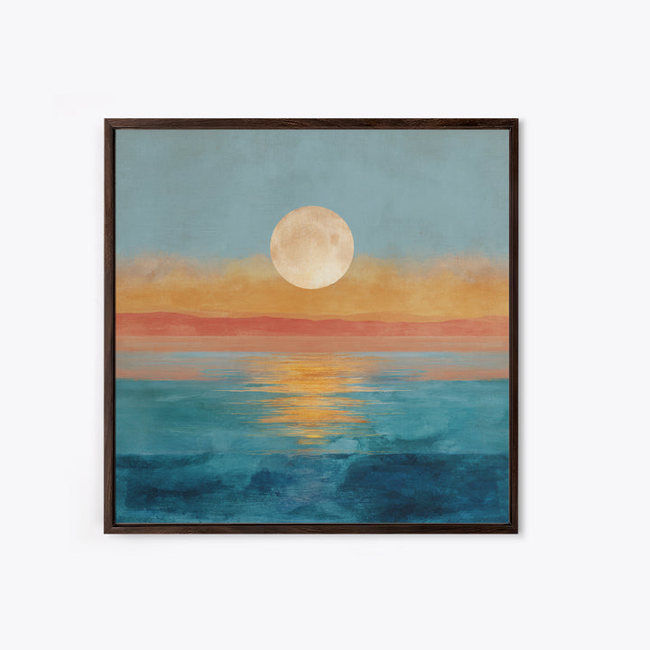 Quiet Moon over a Calm Ocean Horizon Canvas Print, Above Bed Art, Wall Art, Bedroom Decor, Oil Painting, Serenity, ABA-1x1-99