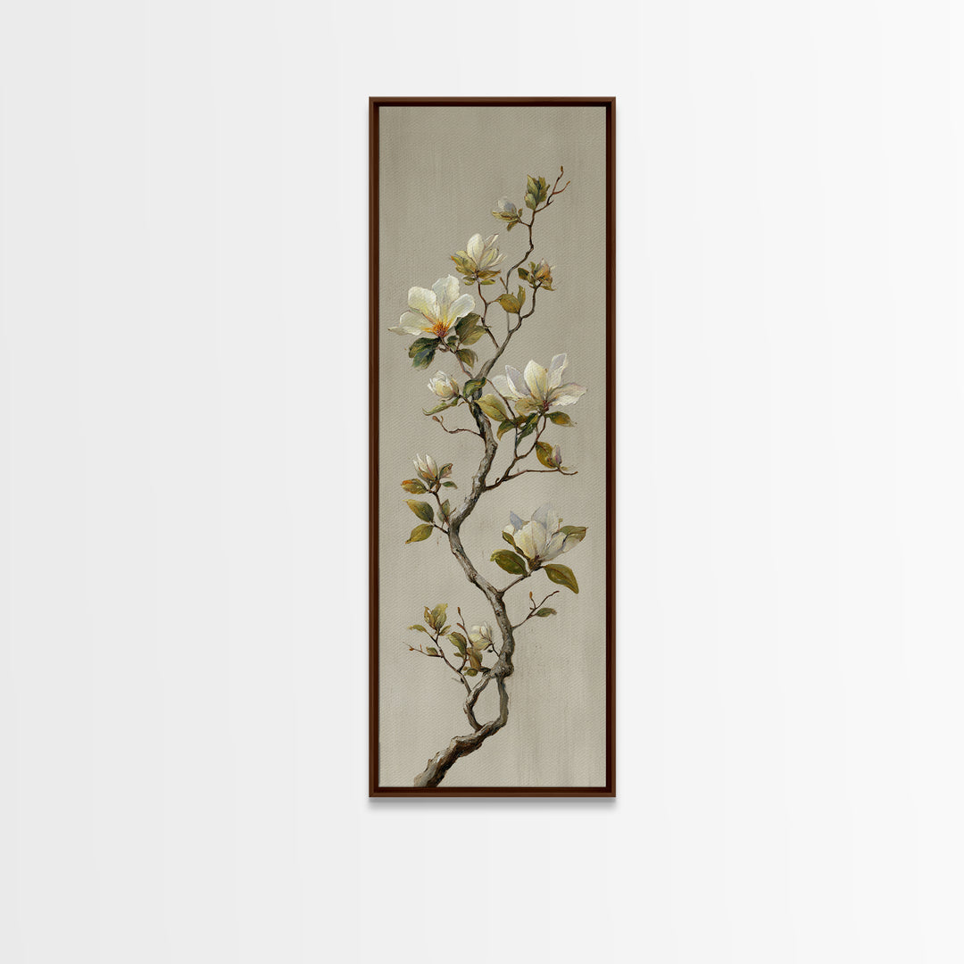 Delicate Magnolia Branch on Cream Background Canvas Print, Above Bed Art, Horizontal Wall Art, Bedroom Decor, Oil Painting, ABA-1x3-100