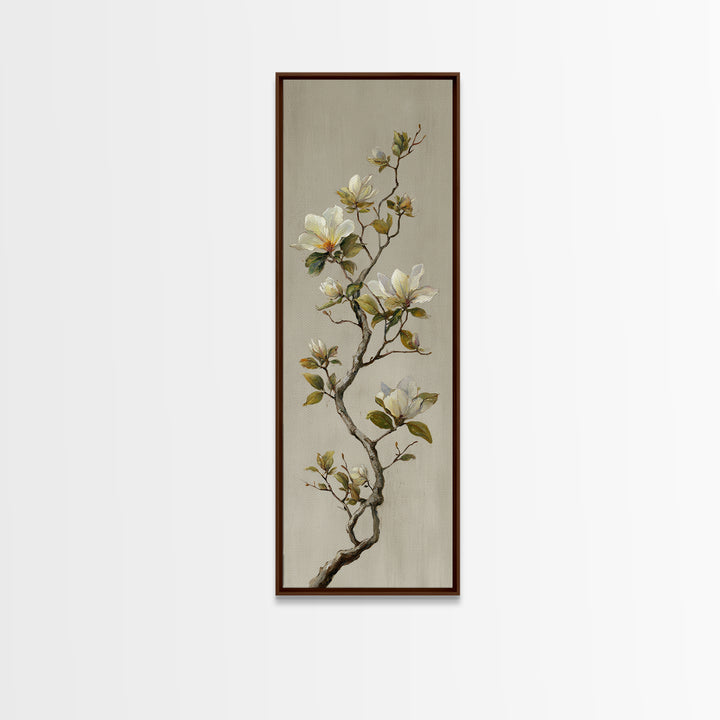Delicate Magnolia Branch on Cream Background Canvas Print, Above Bed Art, Horizontal Wall Art, Bedroom Decor, Oil Painting, ABA-1x3-100