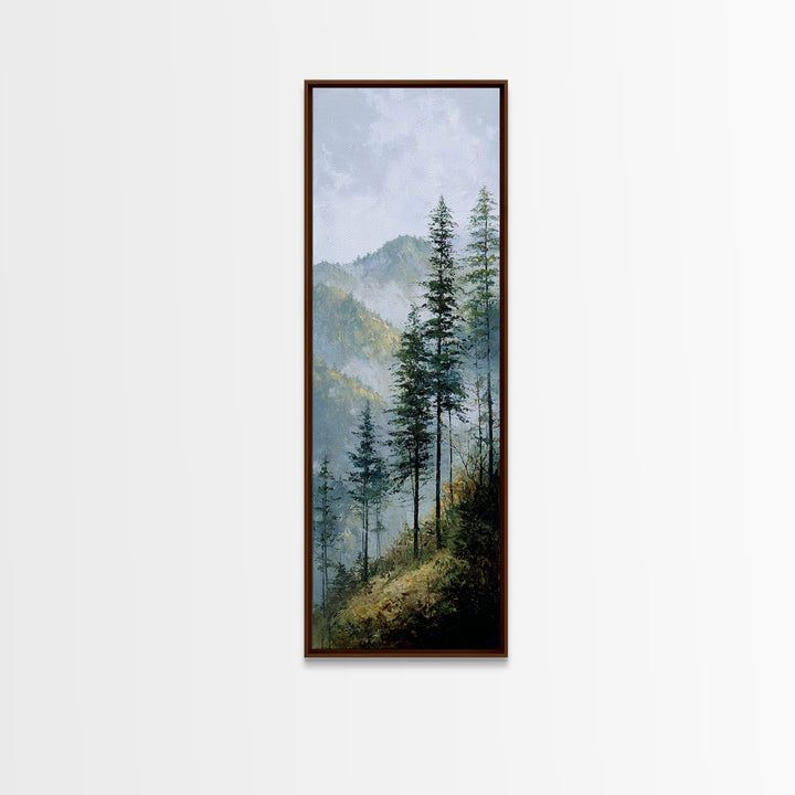 Quiet Forest Ridge Softened by Fog Canvas Print, Above Bed Art, Boho Decor, Bedroom Decor, Serenity, Statement Artwork, ABA-1x3-2