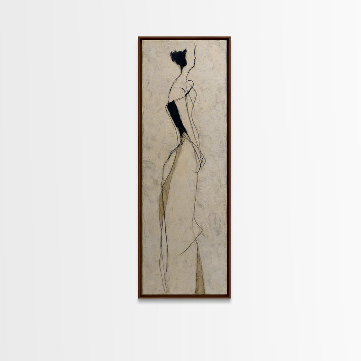 Minimal Two Figure Line Drawing Framed Canvas Print, Above Bed Art, Luxury Decor, Bedroom Decor, Serenity, Mid Century Modern, ABA-1x3-20