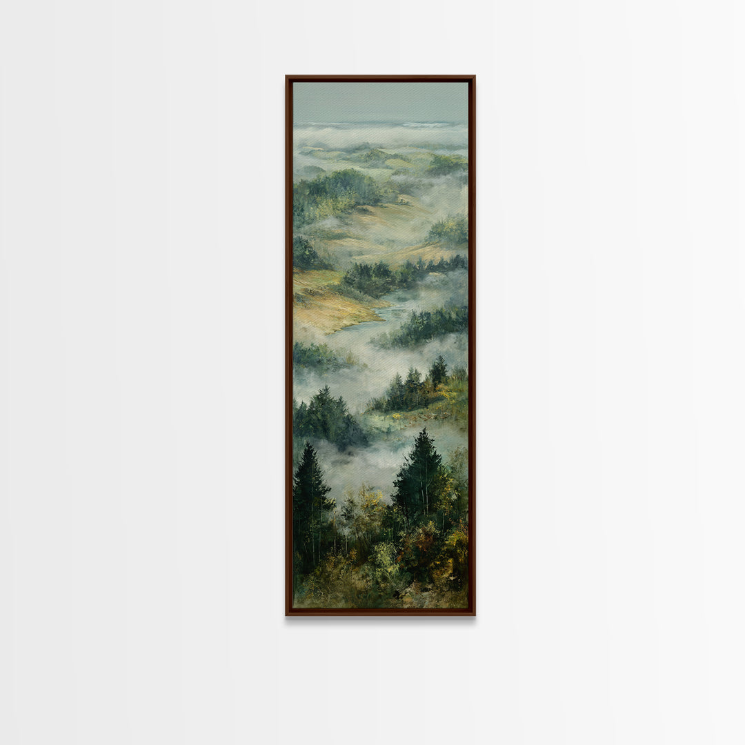 Quiet Forest Ridge Softened by Fog Canvas Print, Above Bed Art, Boho Decor, Bedroom Decor, Serenity, Statement Artwork, ABA-1x3-26