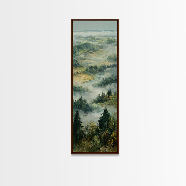 Quiet Forest Ridge Softened by Fog Canvas Print, Above Bed Art, Boho Decor, Bedroom Decor, Serenity, Statement Artwork, ABA-1x3-26