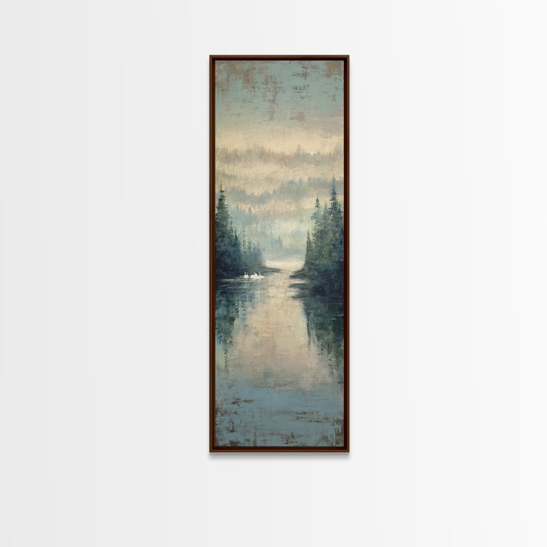 Paired Swans in a Dreamy Painterly Lake Canvas Print, Above Bed Art, Living Room Wall Art, Bedroom Decor, Serenity, Wall Decor, ABA-1x3-34