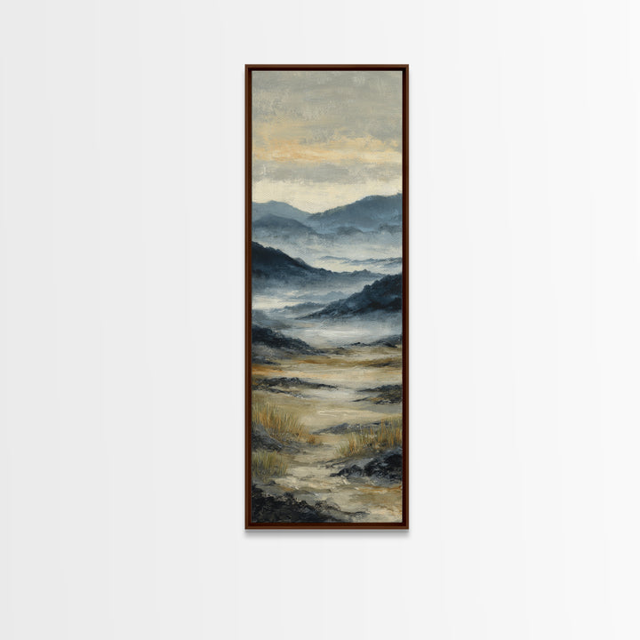Panoramic Misty Mountain Landscape Canvas Print, Above Bed Art, Fine Art Print, Bedroom Decor, Oil Painting, Serenity, ABA-1x3-37