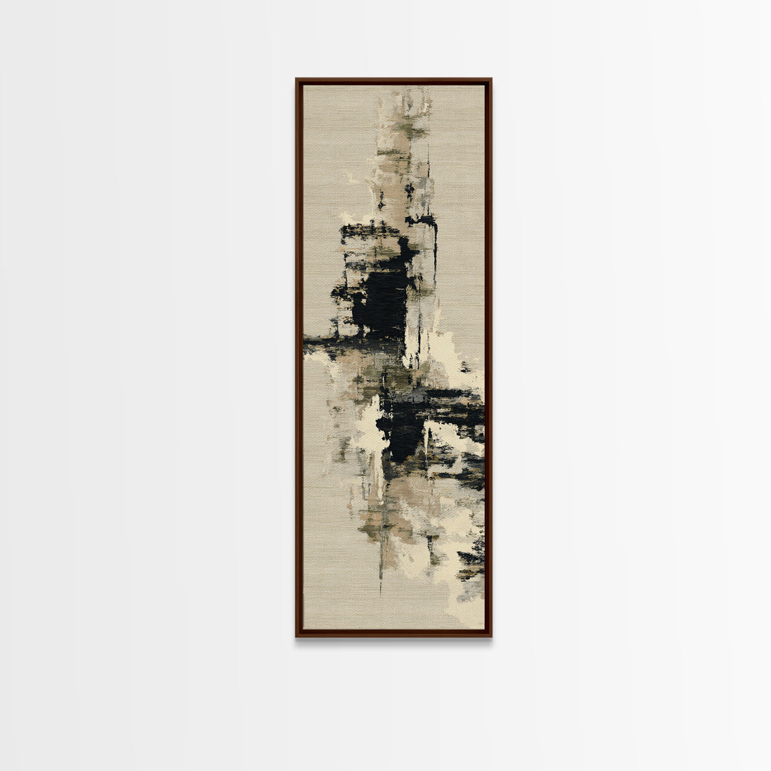 Japandi Ink Shapes Framed Canvas Print, Above Bed Art, Western Decor, Bedroom Decor, Abstract Art, Serenity, ABA-1x3-54
