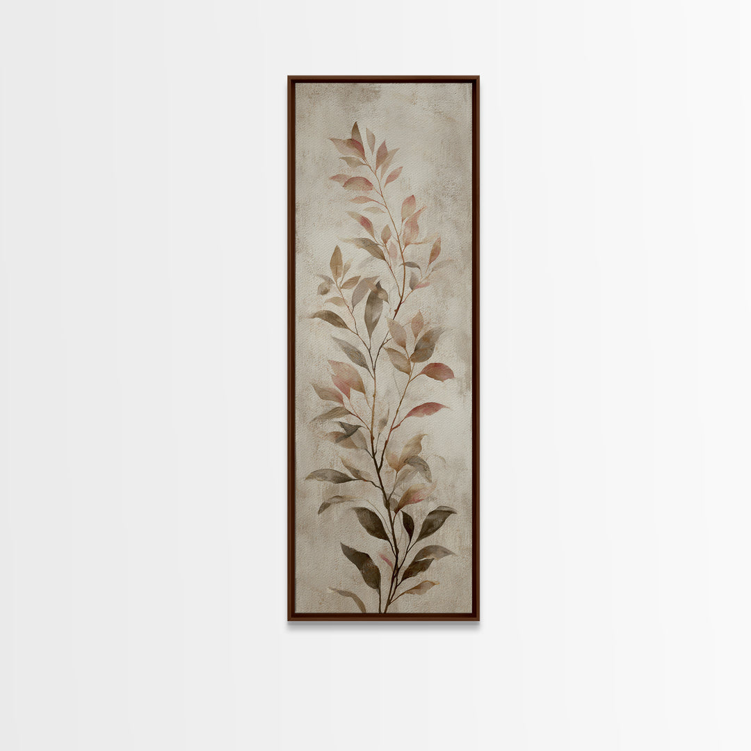 Tonal Botanical Shadows on Plaster Surface Canvas Print, Above Bed Art, Textured Wall Art, Bedroom Decor, Oil Painting, ABA-1x3-59