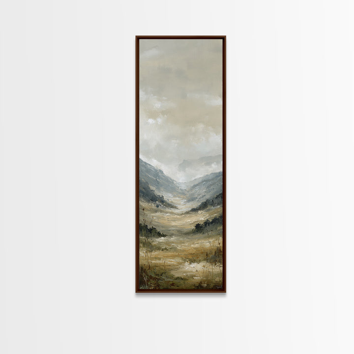 Panoramic Misty Mountain Landscape Framed Canvas Print, Above Bed Art, Textured Painting, Bedroom Decor, Fine Art, Serenity, ABA-1x3-61