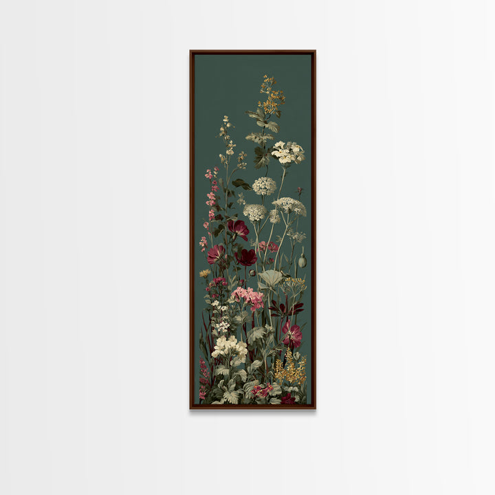 Wide Meadow of Muted Wildflowers at Dusk Framed Canvas Print, Above Bed Art, 3 Piece Wall Art, Bedroom Decor, Watercolor Art, ABA-1x3-70