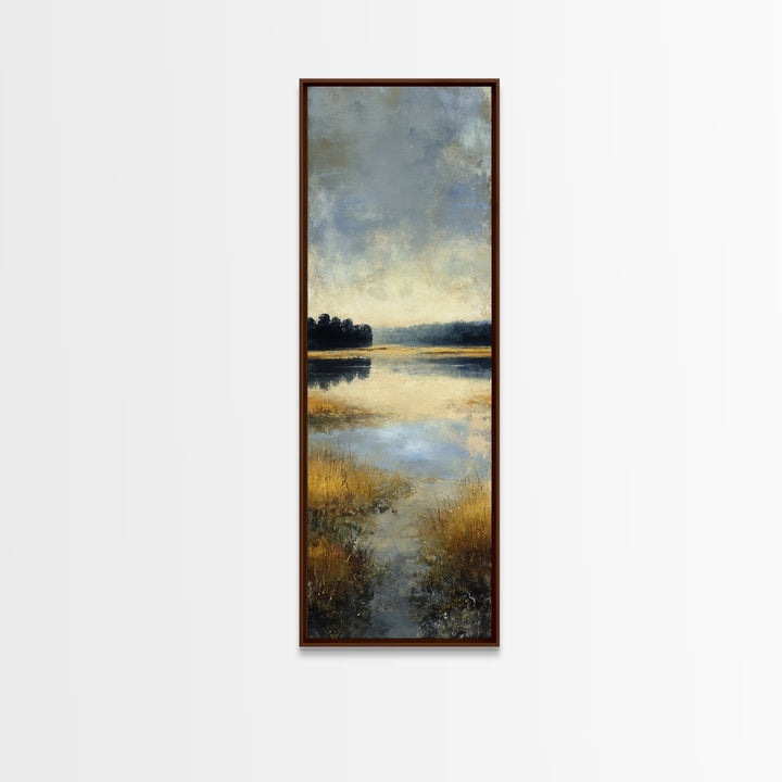 Calming Lake Reflection Framed Canvas Print, Above Bed Art, Japanese Wall Art, Bedroom Decor, Fine Art, Serenity, Neutral Decor, ABA-1x3-71