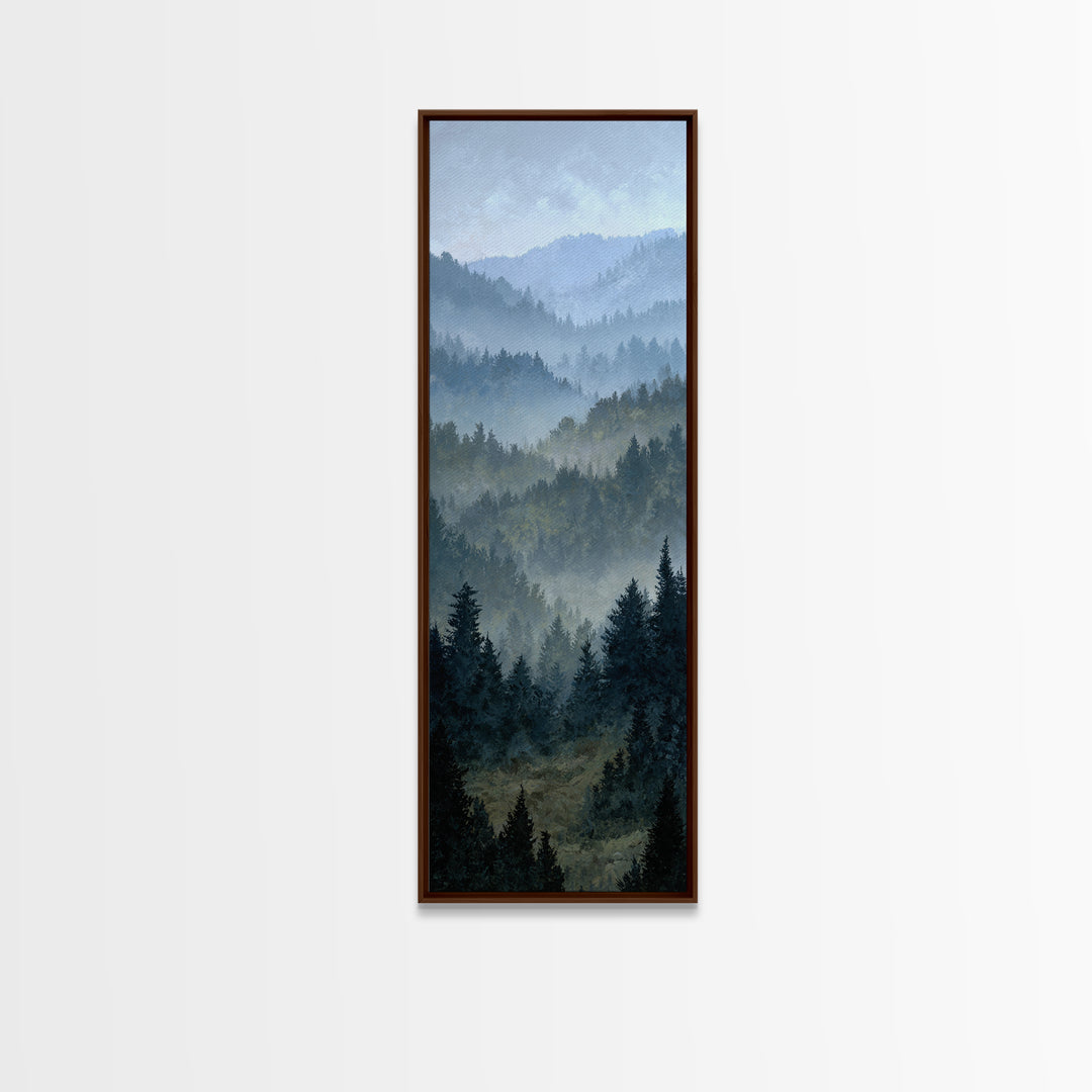 Quiet Forest Ridge Softened by Fog Framed Canvas Print, Above Bed Art, Bedroom Wall Decor, Bedroom Decor, Fine Art, Serenity, ABA-1x3-74