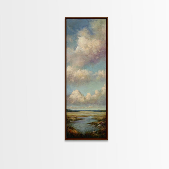 Tranquil Cloudscape with Blush Undertones Canvas Print, Above Bed Art, Japanese Wall Art, Bedroom Decor, Fine Art, Serenity, ABA-1x3-89