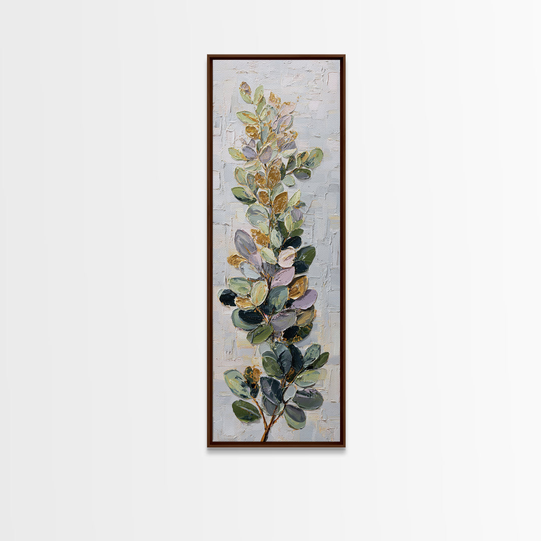 Soft Eucalyptus Branches Arranged Symmetrically Canvas Print, Above Bed Art, Art Print, Bedroom Decor, Watercolor Art, Serenity, ABA-1x3-90