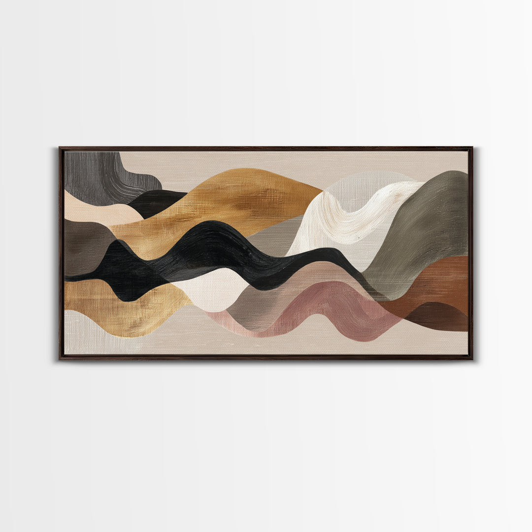 Warm Taupe Abstract Waves Framed Canvas Print, Above Bed Art, Horizontal Wall Art, Bedroom Decor, Abstract Art, Serenity, ABA-2x1-11