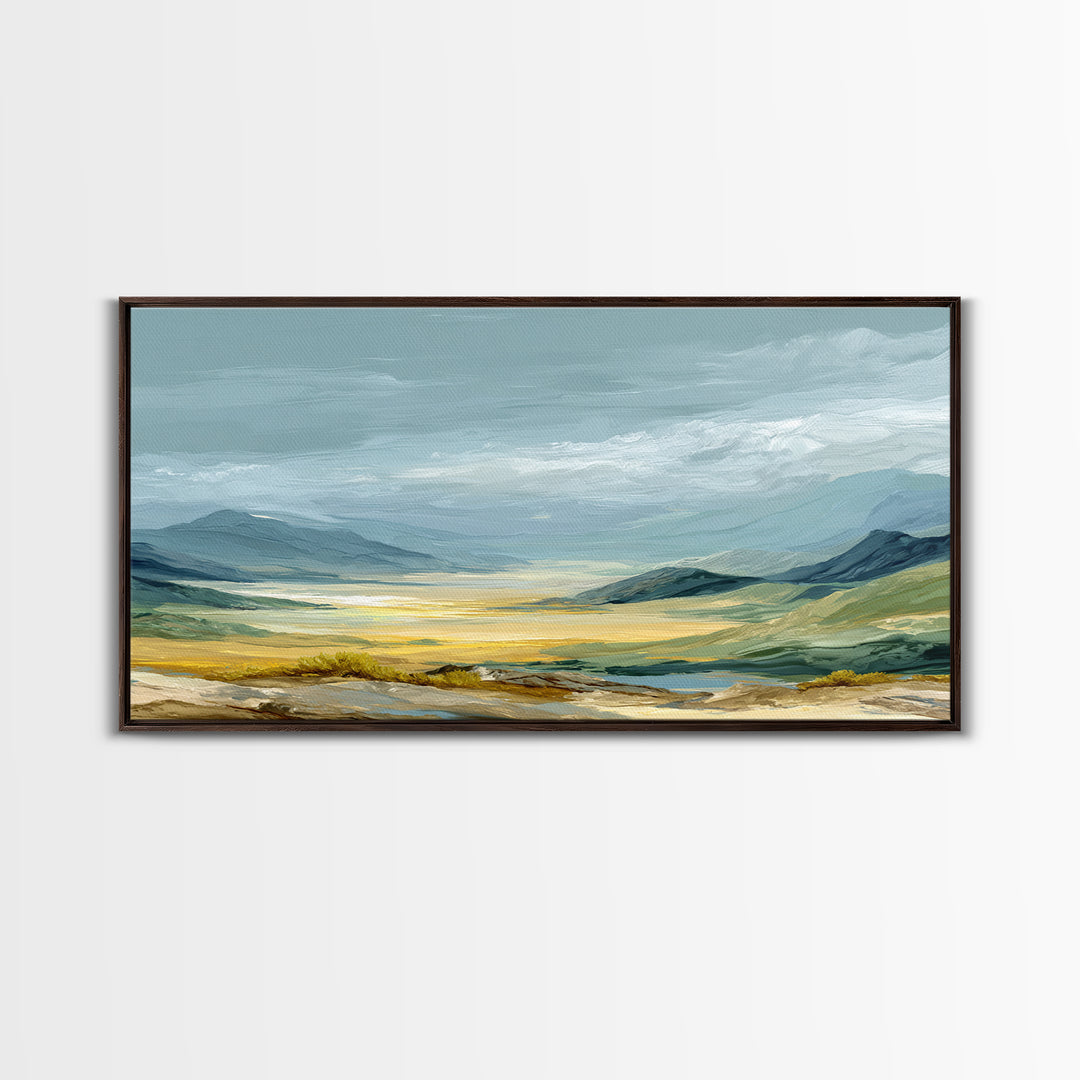 Soft Romantic Landscape Framed Canvas Print, Above Bed Art, Minimalist Decor, Bedroom Decor, Serenity, Textured Wall Art, ABA-2x1-13