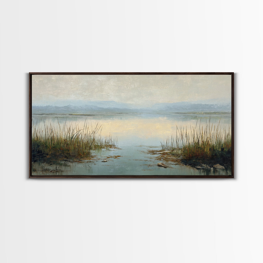Calming Lake Reflection Canvas Print, Above Bed Art, Large Wall Art, Bedroom Decor, Watercolor Art, Serenity, Japanese Wall Art, ABA-2x1-31