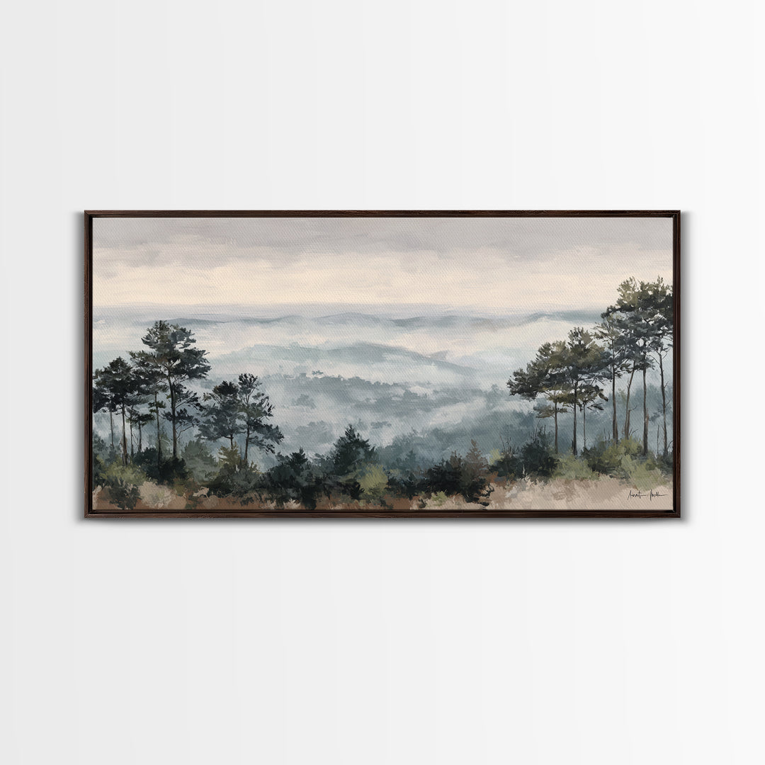 Quiet Forest Ridge Softened by Fog Framed Canvas Print, Above Bed Art, Art Print, Bedroom Decor, Fine Art, Serenity, Dorm Decor, ABA-2x1-34