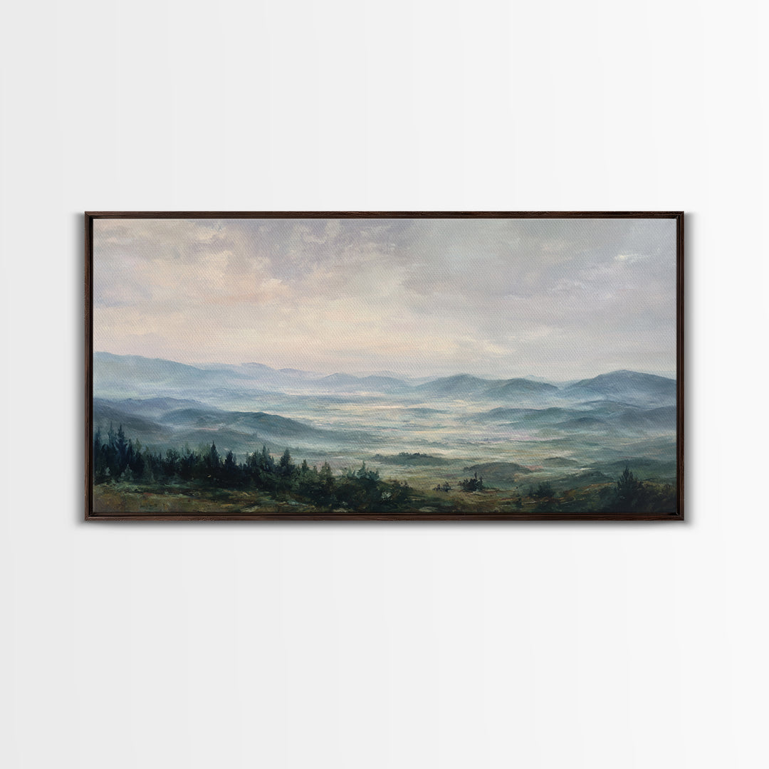 Soft Romantic Landscape Framed Canvas Print, Above Bed Art, Minimalist Decor, Bedroom Decor, Serenity, Textured Wall Art, ABA-2x1-37