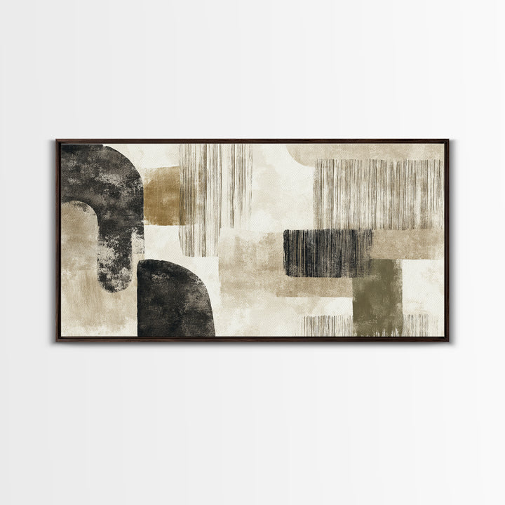 Japandi Ink Shapes Framed Canvas Print, Above Bed Art, Modern Decor, Bedroom Decor, Abstract Art, Serenity, Digital Prints, ABA-2x1-38