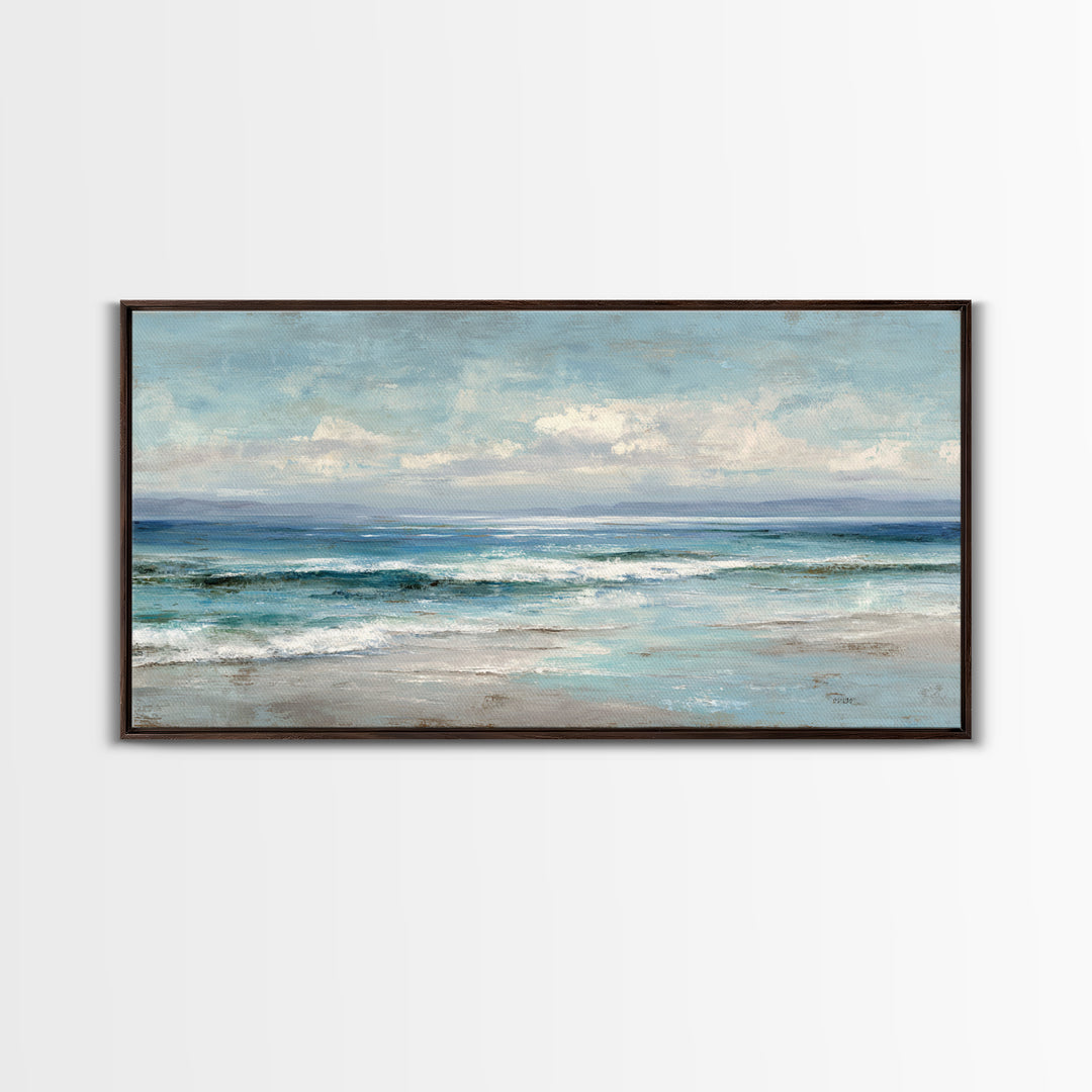 Quiet Moon over a Calm Ocean Horizon Canvas Print, Above Bed Art, Textured Wall Art, Bedroom Decor, Fine Art, Serenity, ABA-2x1-47