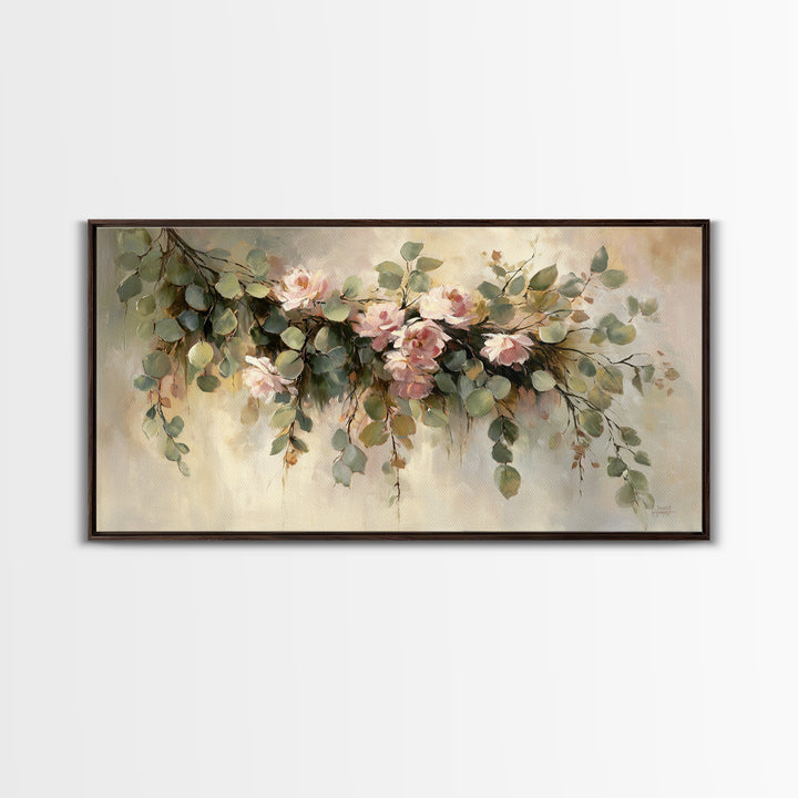 Soft Eucalyptus Branches Arranged Symmetrically Canvas Print, Above Bed Art, Minimalist Decor, Bedroom Decor, Serenity, ABA-2x1-50