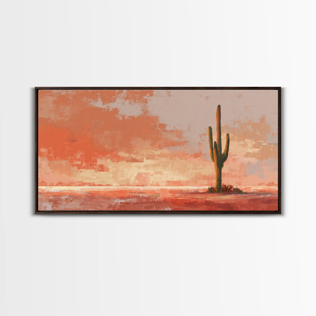 Dreamy Desert Sunset Framed Canvas Print, Above Bed Art, Bedroom Decor, Watercolor Art, Serenity, Living Room Wall Art, ABA-2x1-51