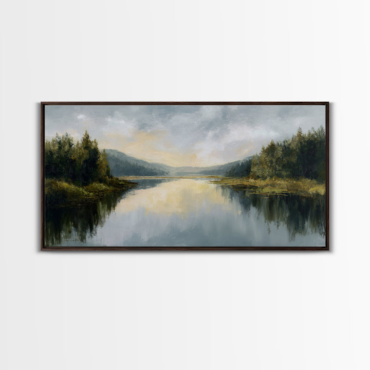Calming Lake Reflection Framed Canvas Print, Above Bed Art, Apartment Decor, Bedroom Decor, Serenity, Photography Prints, ABA-2x1-55