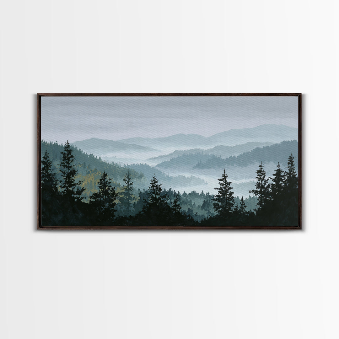 Quiet Forest Ridge Softened by Fog Canvas Print, Above Bed Art, Wall Art, Bedroom Decor, Fine Art, Serenity, Digital Print, ABA-2x1-58