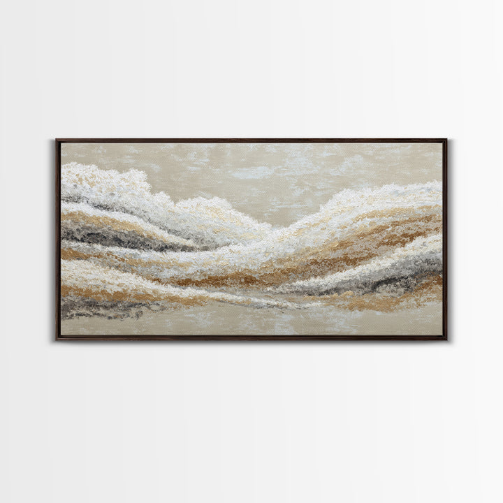 Warm Taupe Abstract Waves Framed Canvas Print, Above Bed Art, Japanese Wall Art, Bedroom Decor, Abstract Art, Serenity, ABA-2x1-59