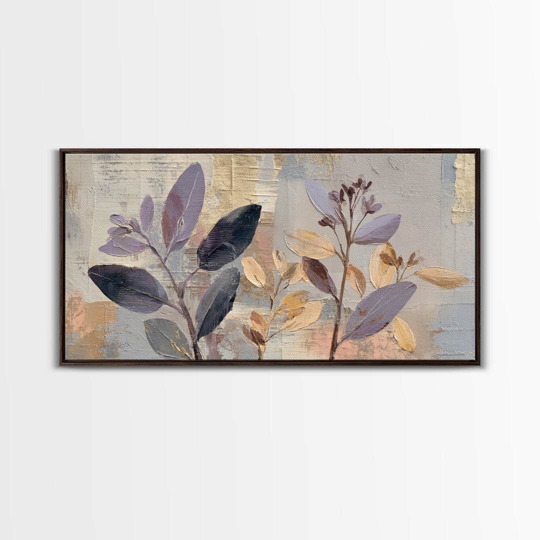 Tonal Botanical Shadows on Plaster Surface Framed Canvas Print, Above Bed Art, 3 Piece Wall Art, Bedroom Decor, Serenity, ABA-2x1-67