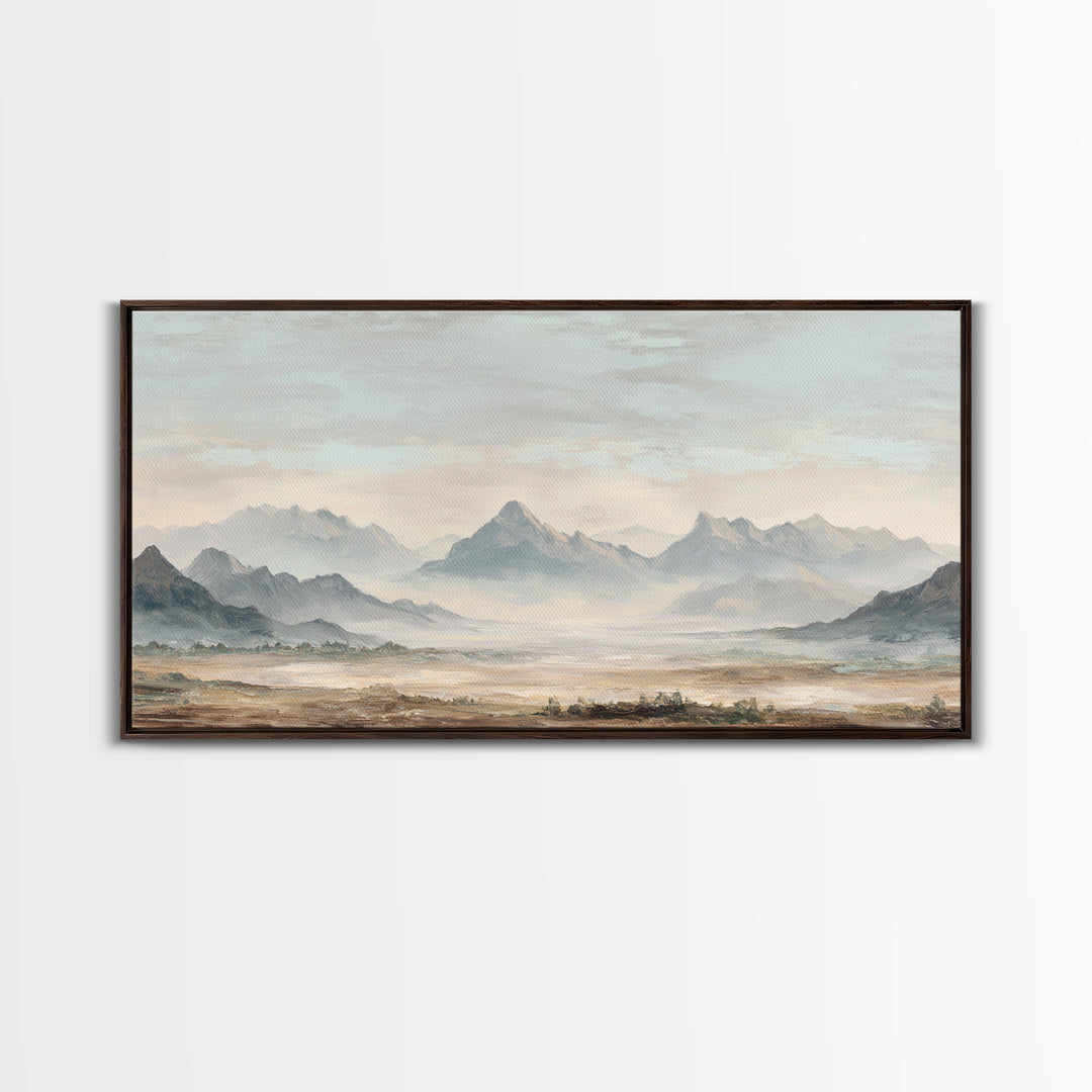 Panoramic Misty Mountain Landscape Canvas Print, Above Bed Art, Textured Wall Art, Bedroom Decor, Fine Art, Serenity, ABA-2x1-69