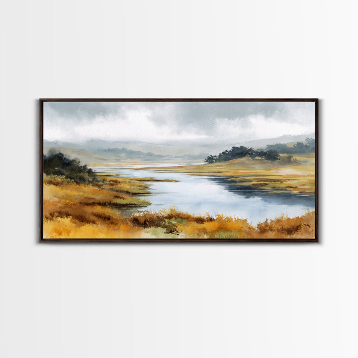 Calming Lake Reflection Framed Canvas Print, Above Bed Art, Digital Prints, Bedroom Decor, Fine Art, Serenity, Printable Art, ABA-2x1-7